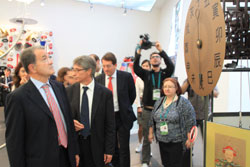 Ex-Premier Romano Prodi with Vasco Errani, Head of the Association of Regions and the Minister Maria Assunta Accili admire Father Ricci's clock